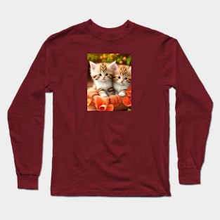 Cute kittens in a basket Long Sleeve T-Shirt